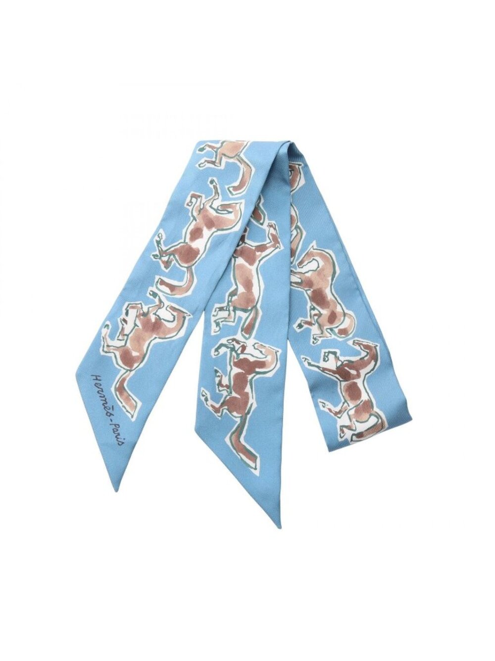 Hermes Scarf Twilly Chevaux en Liberte Blue Silk